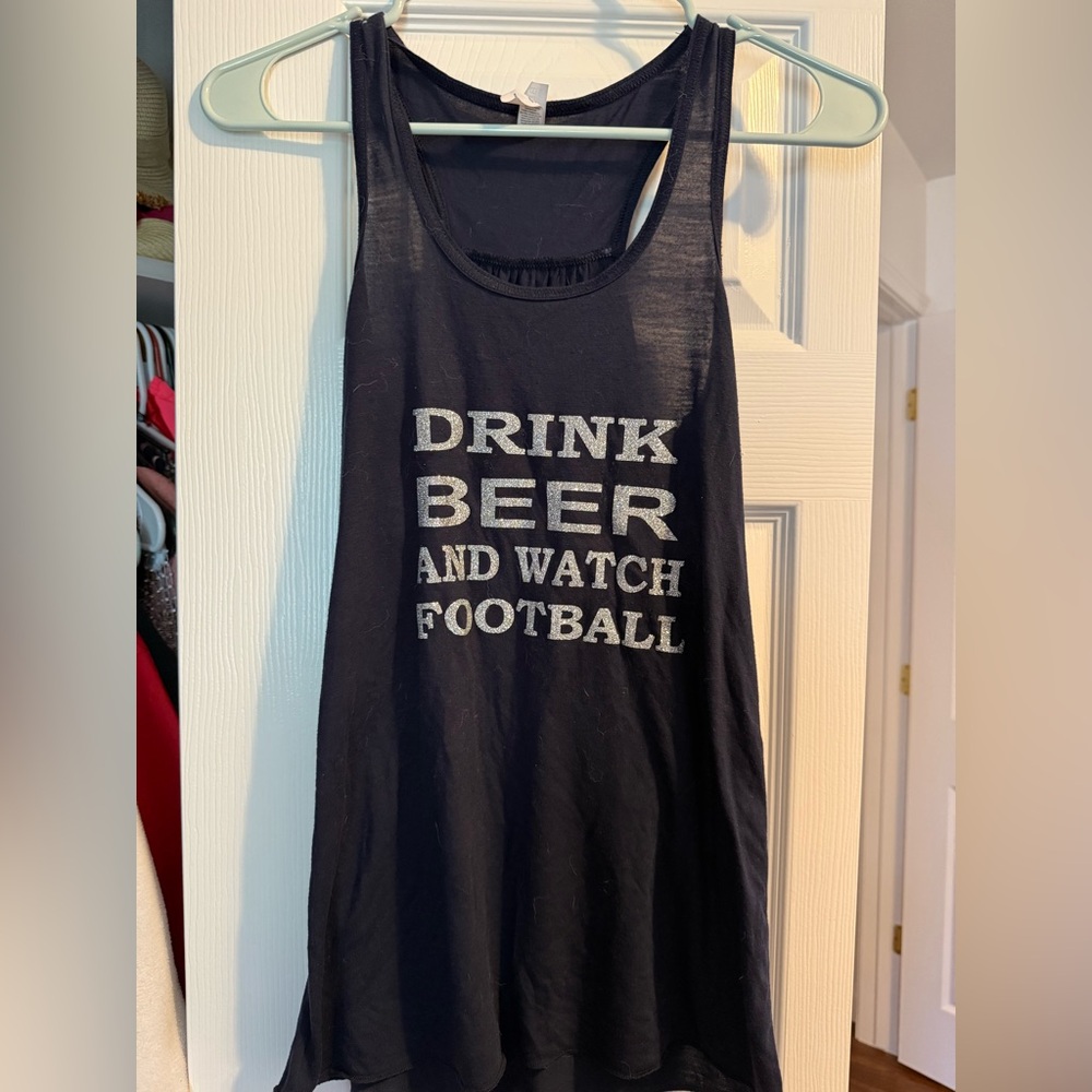 Navy Blue Tank Top with Silver Text